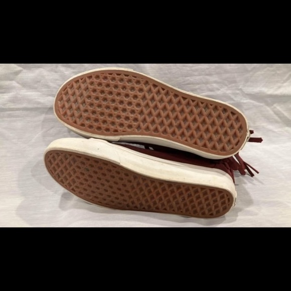 Women’s size 6 Vans leather mocassin fringe boot men’s size 4.5 burgundy - Picture 4 of 10